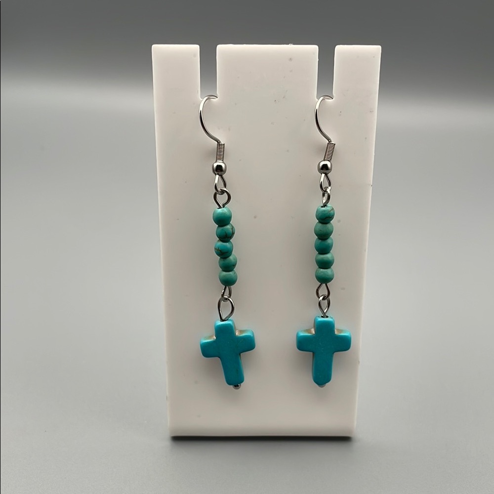 Turquoise Cross Dangle Earrings